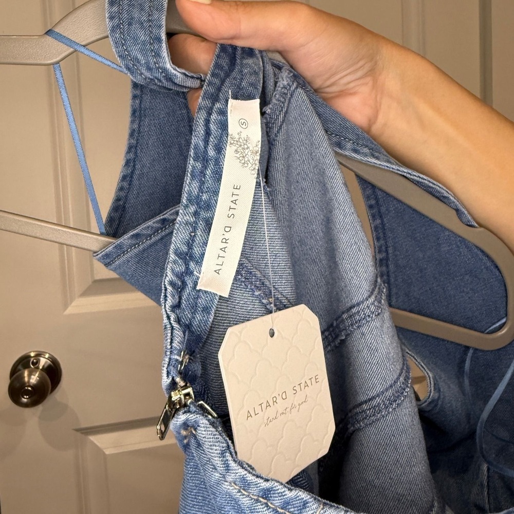 Altar'd State Light Wash Denim Halter Mini Dress Size Small - Picture 7 of 7